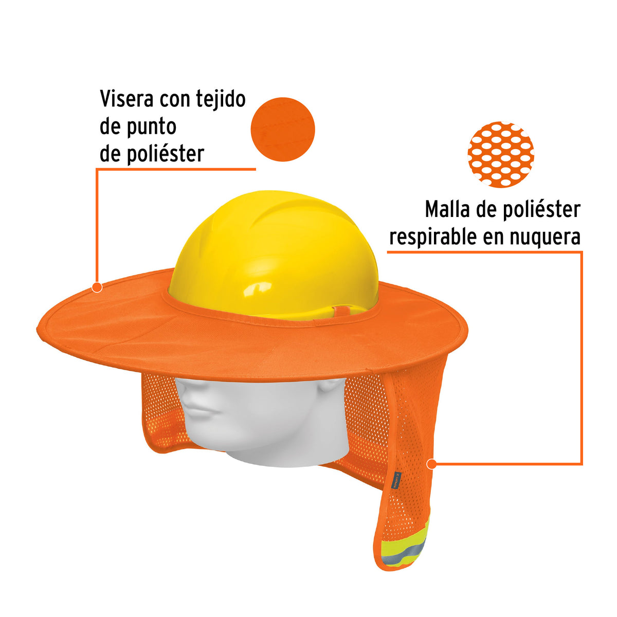 Protector solar plegable para casco, naranja con reflejante, Truper, SKU 100353 — vista 3