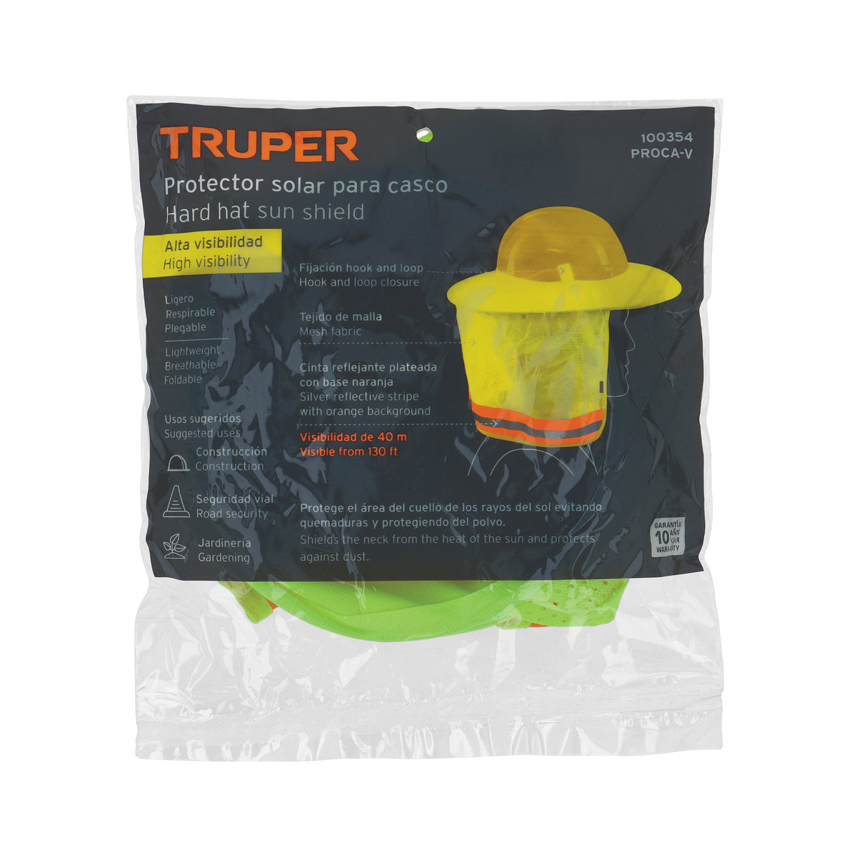 Protector solar plegable para casco, verde con reflejante, Truper, SKU 100354 — vista 2