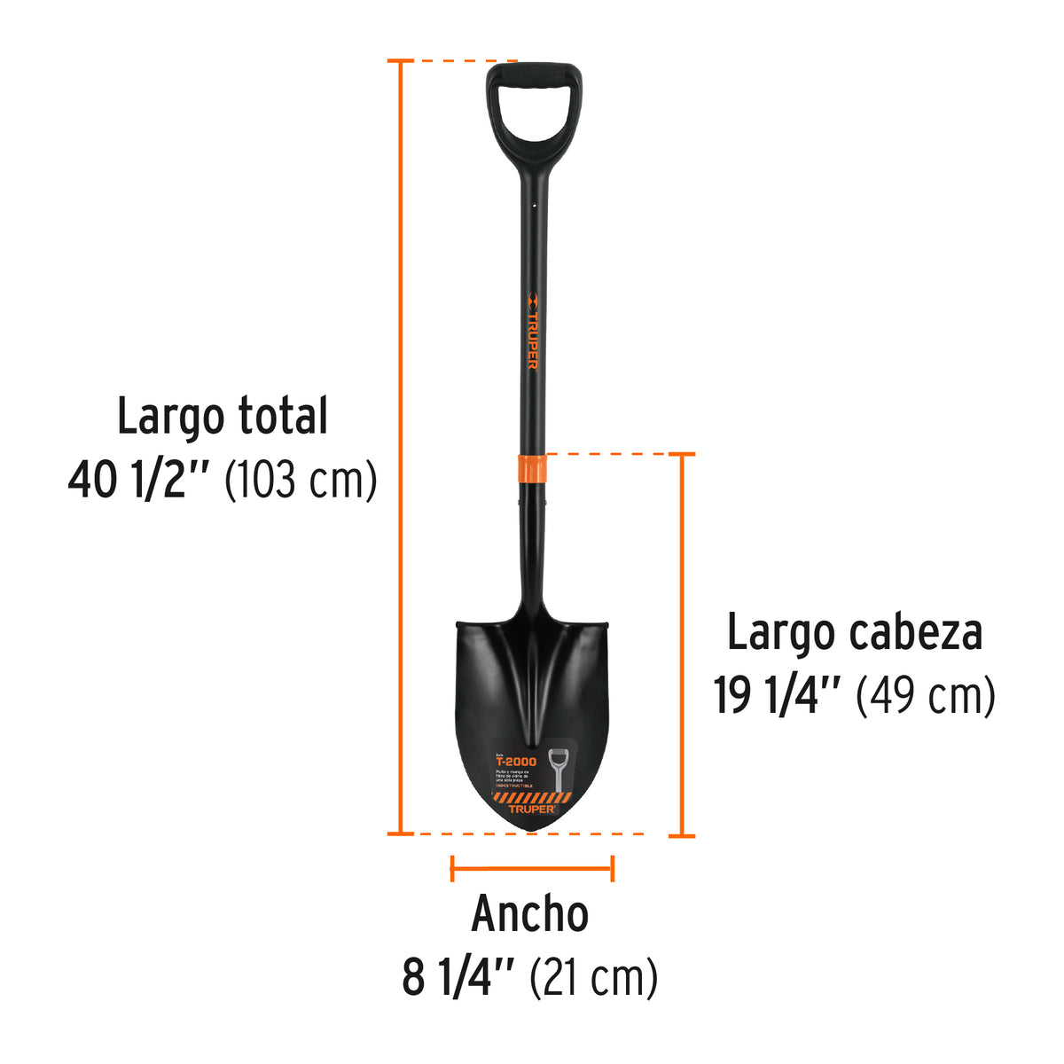 Pala redonda T-2000, puño 'Y' mango fibra de vidrio, TRUPER, Truper, SKU 102458 — vista 4