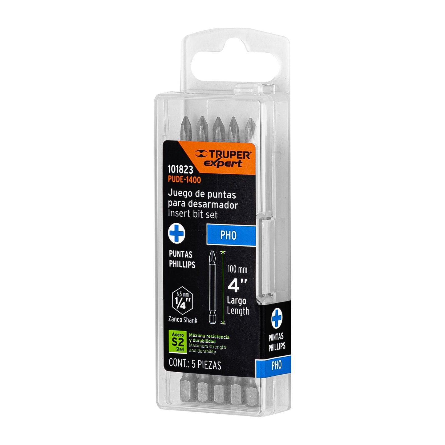 Estuche con 5 puntas de cruz PH0 largo 4', TRUPER EXPERT, Expert, SKU 101823 — vista 2