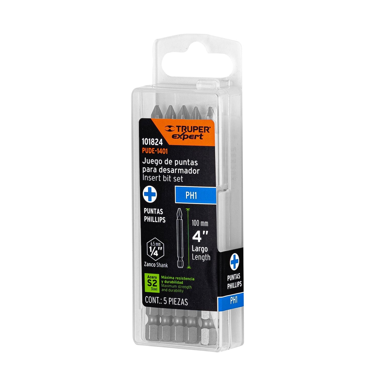 Estuche con 5 puntas de cruz PH1 largo 4', TRUPER EXPERT, Expert, SKU 101824 — vista 2