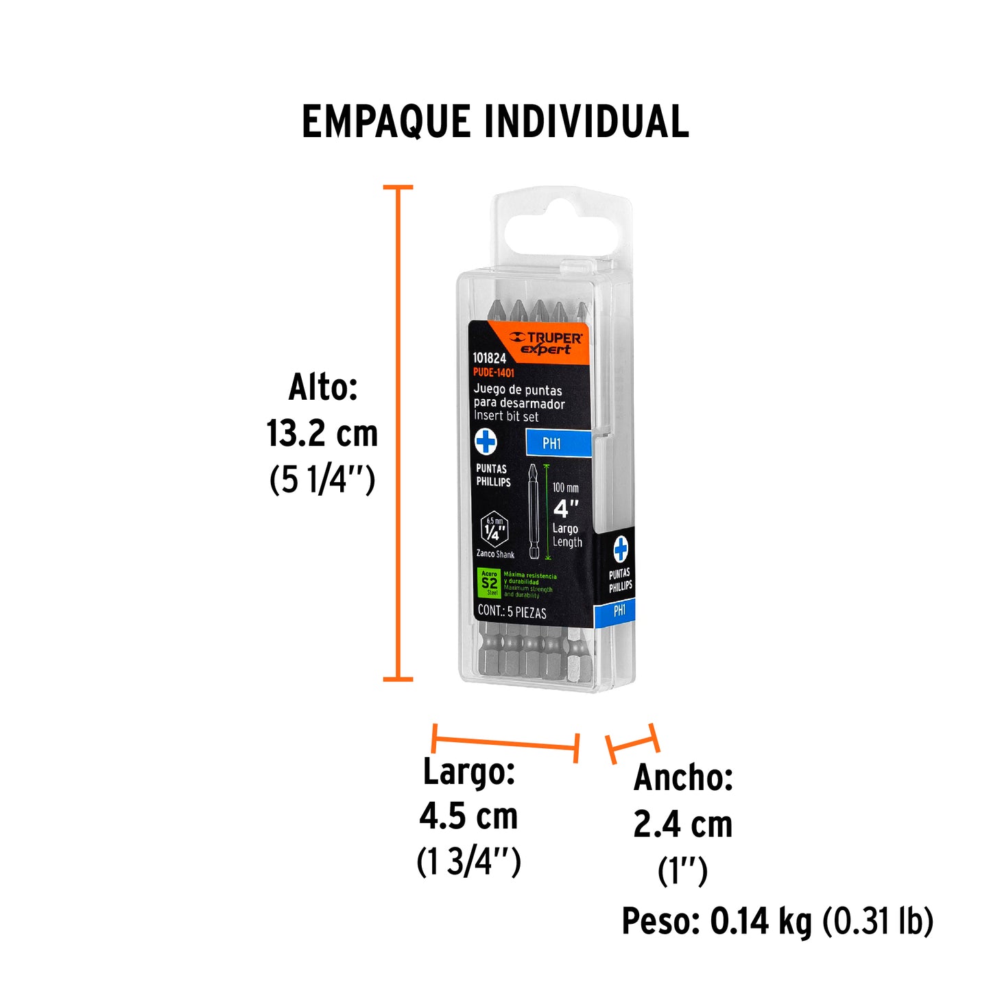 Estuche con 5 puntas de cruz PH1 largo 4', TRUPER EXPERT, Expert, SKU 101824 — vista 5