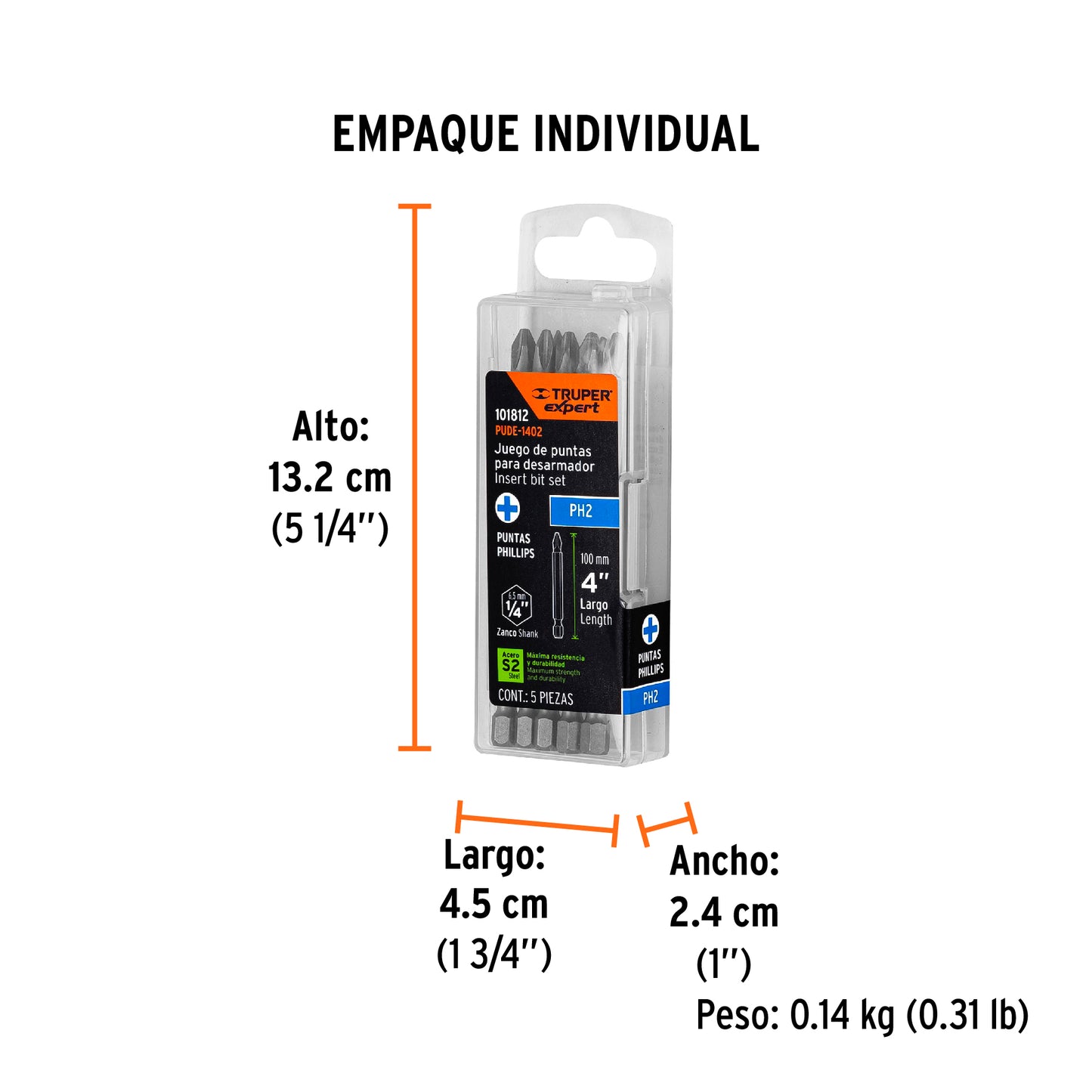 Estuche con 5 puntas de cruz PH2 largo 4', TRUPER EXPERT, Expert, SKU 101812 — vista 5