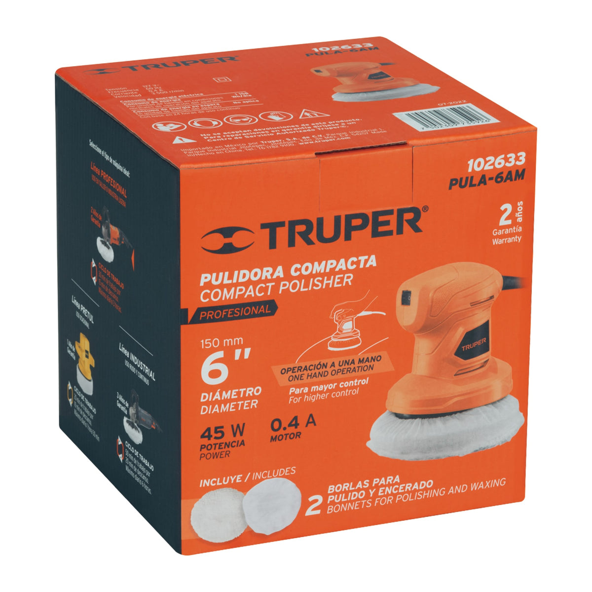 Pulidora roto-orbital compacta 6', 45W, TRUPER PRO, Truper, SKU 102633 — vista 2