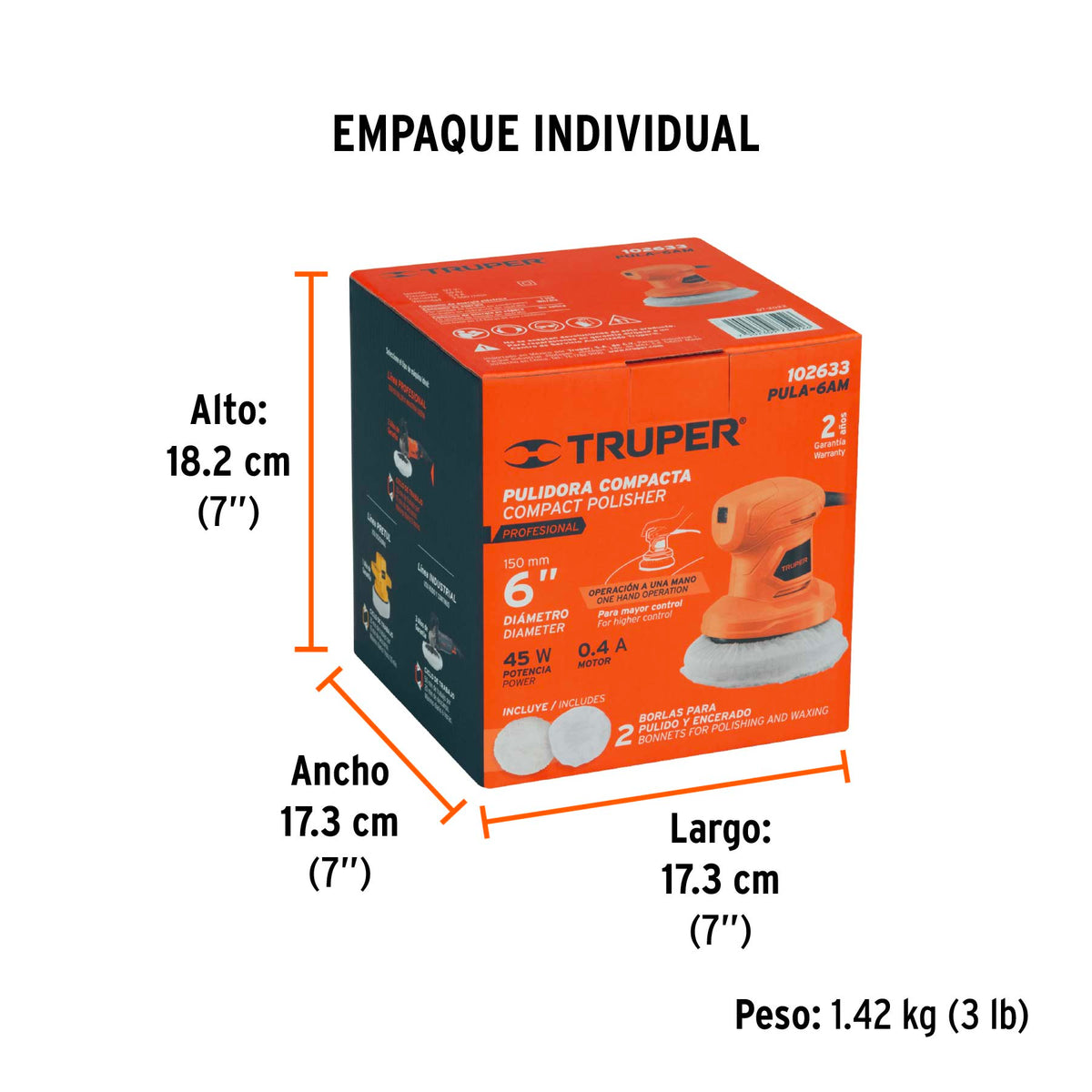 Pulidora roto-orbital compacta 6', 45W, TRUPER PRO, Truper, SKU 102633 — vista 5