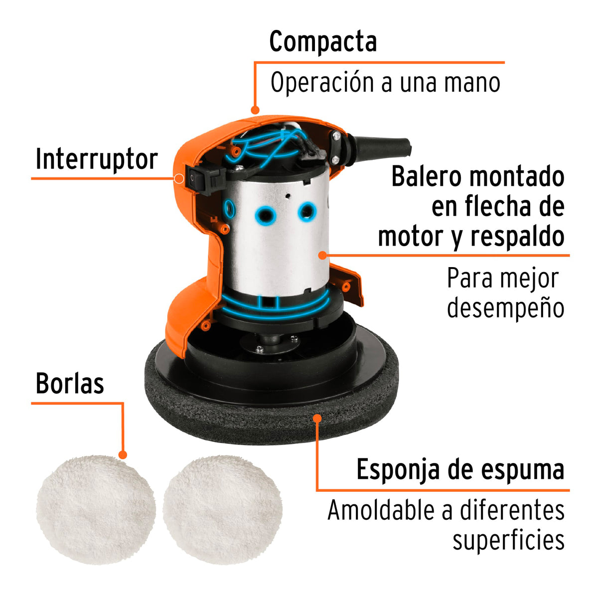 Pulidora roto-orbital compacta 6', 45W, TRUPER PRO, Truper, SKU 102633 — vista 3