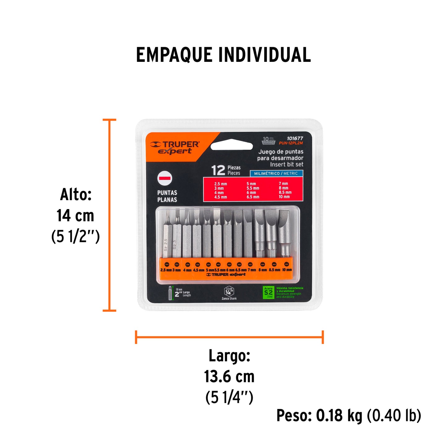 Juego de 12 puntas planas mm combinadas largo 2', EXPERT, Expert, SKU 101677 — vista 5
