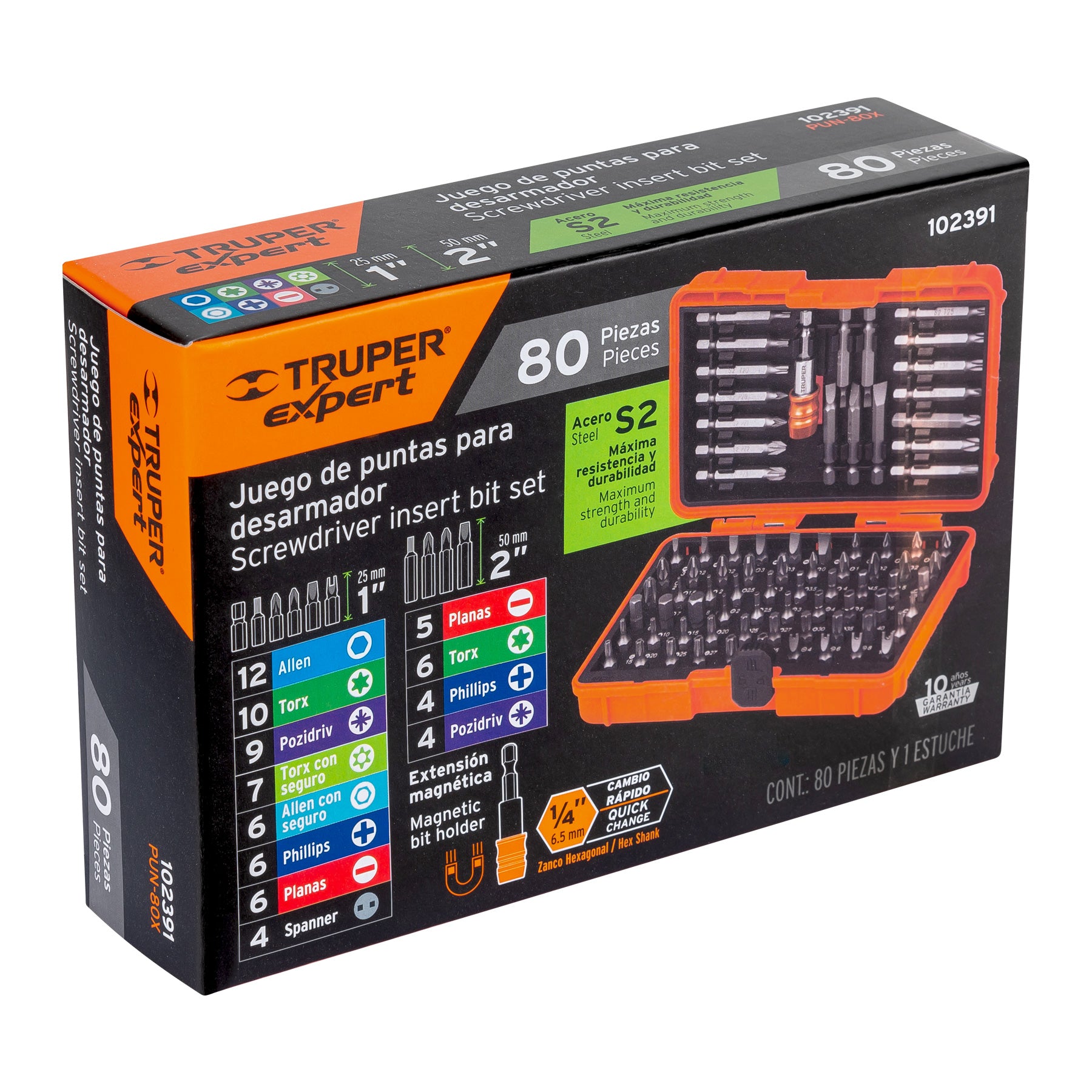 Juego de puntas mixtas 1' y 2', 80 piezas, TRUPER EXPERT, Expert, SKU 102391 — vista 2