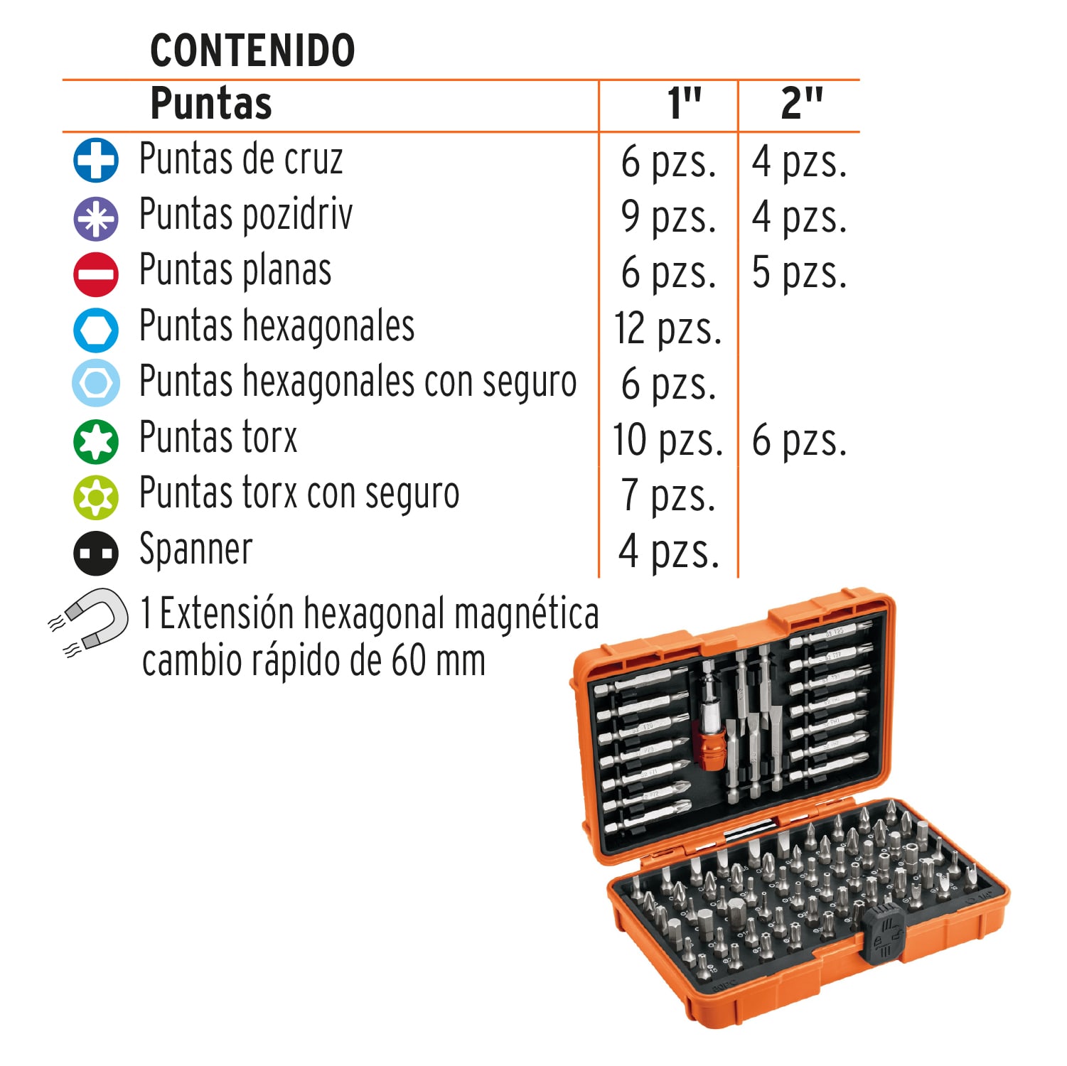 Juego de puntas mixtas 1' y 2', 80 piezas, TRUPER EXPERT, Expert, SKU 102391 — vista 4