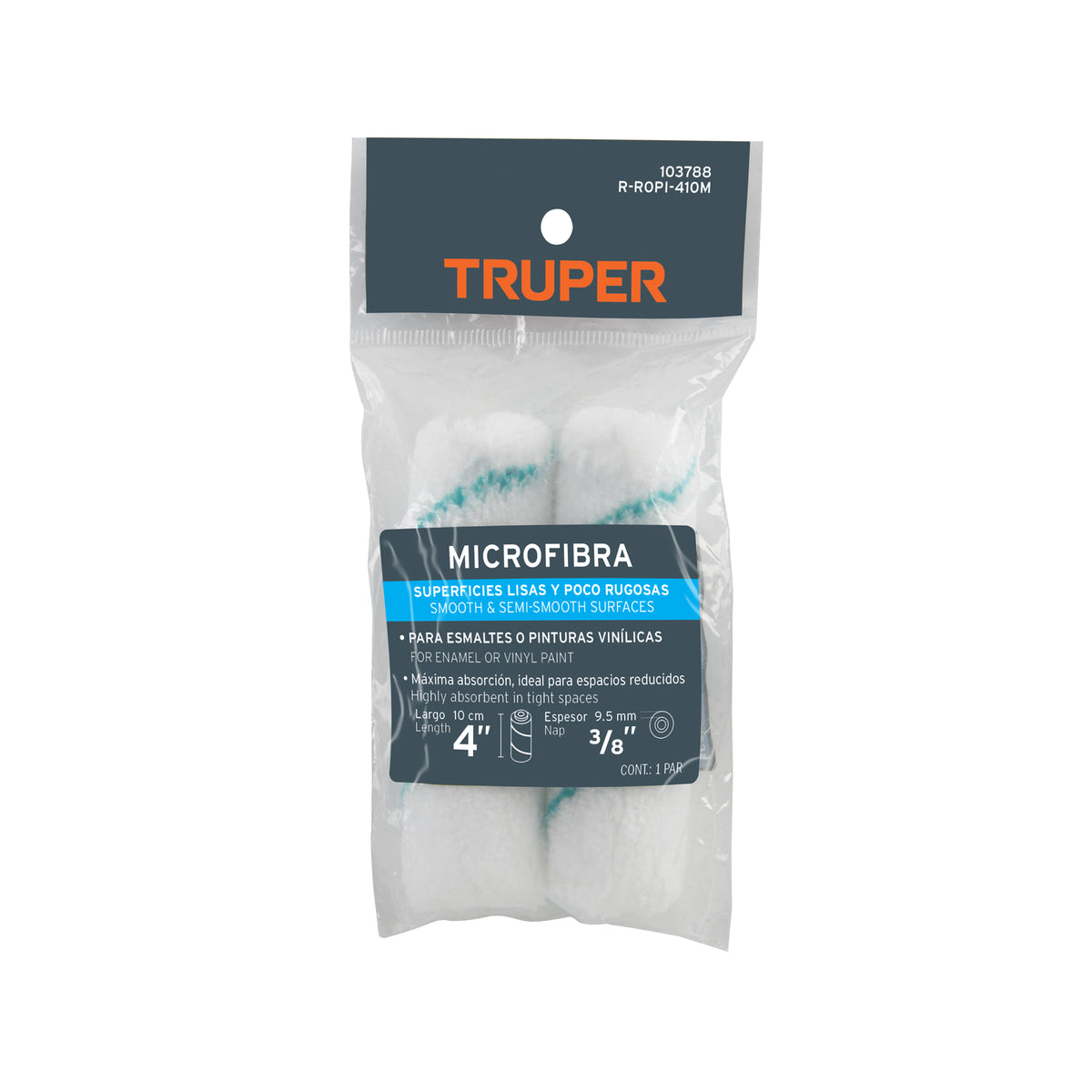 Bolsa c/2 felpas p/mini rodillo de microfibra 4'x3/8',TRUPER — foto oficial 2