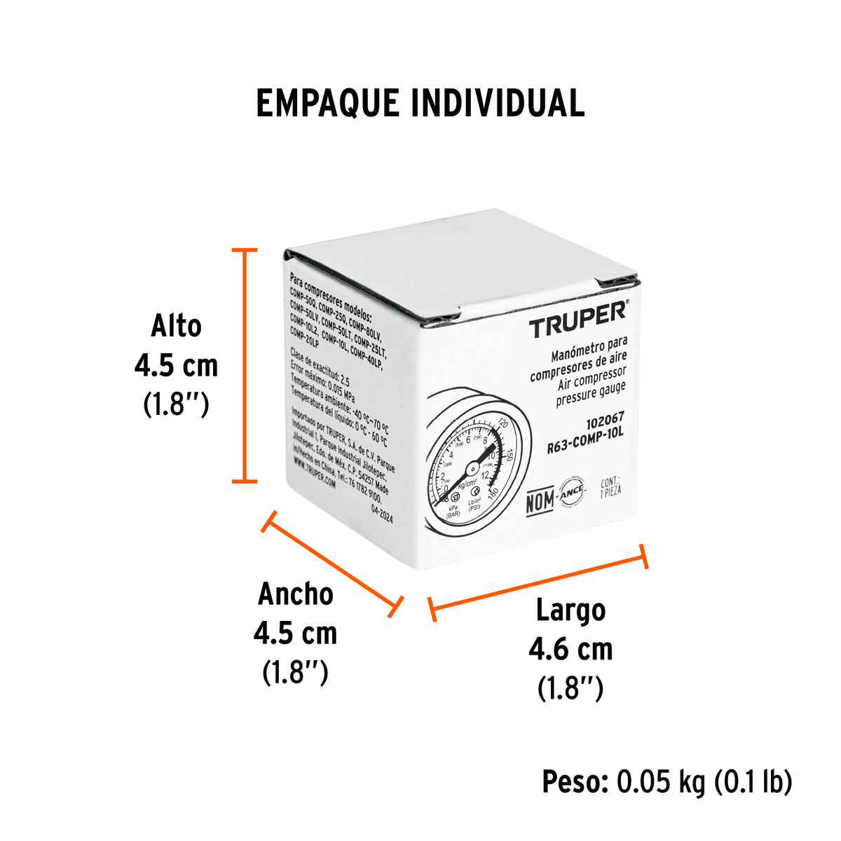 Manómetro para compresores Grupo 1, TRUPER, Truper, SKU 102067 — vista 5
