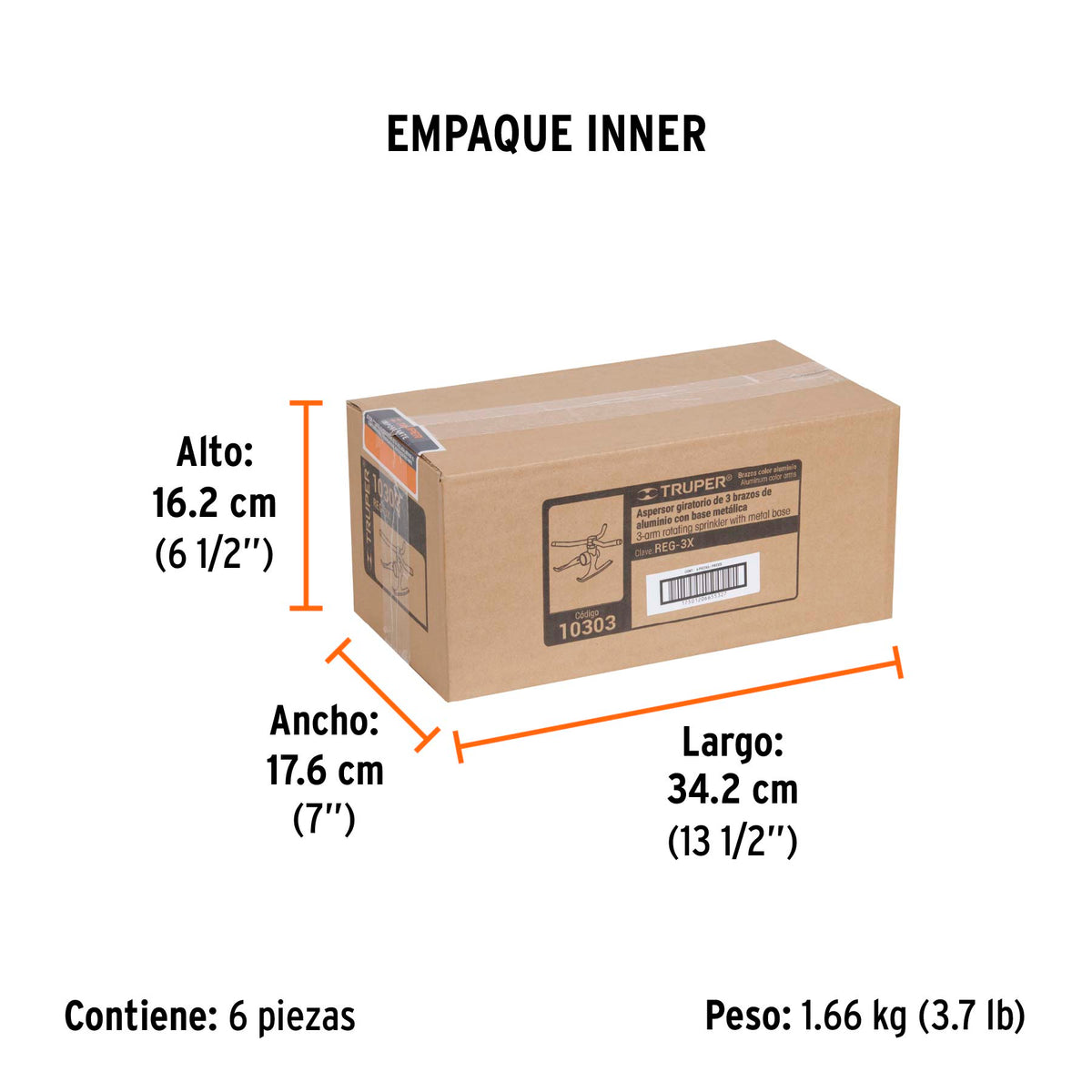 Aspersor b/metálica giratorio 3 brazos de aluminio, TRUPER, Truper, SKU 10303 — vista 6