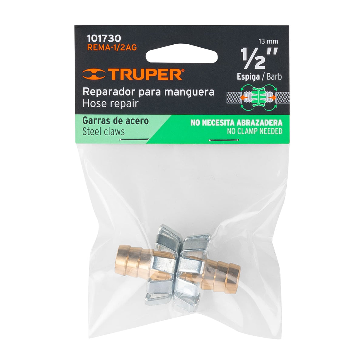 Reparador de aluminio 1/2', tipo garra para manguera — foto oficial 2