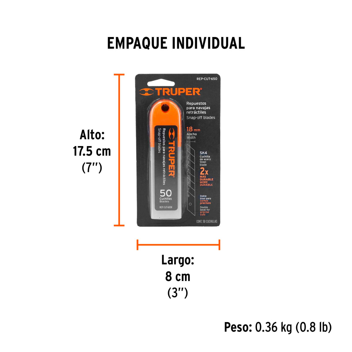 Estuche con 50 cuchillas SK4 de 18 mm para cutter Truper, SKU 100101 — vista 3