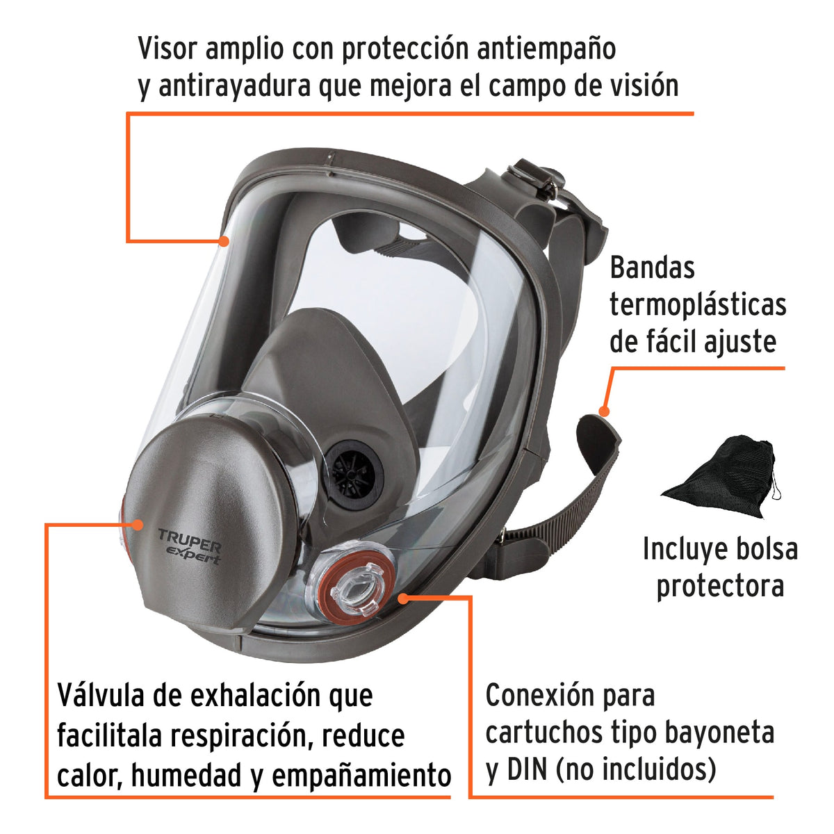 Respirador de cara completa, reutilizable, TRUPER EXPERT, Expert, SKU 102530 — vista 3