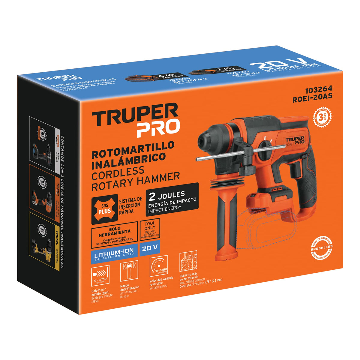 Rotomartillo SDS Plus/destornillador 20V, 2J, sin accesorios, Truper, SKU 103264 — vista 2