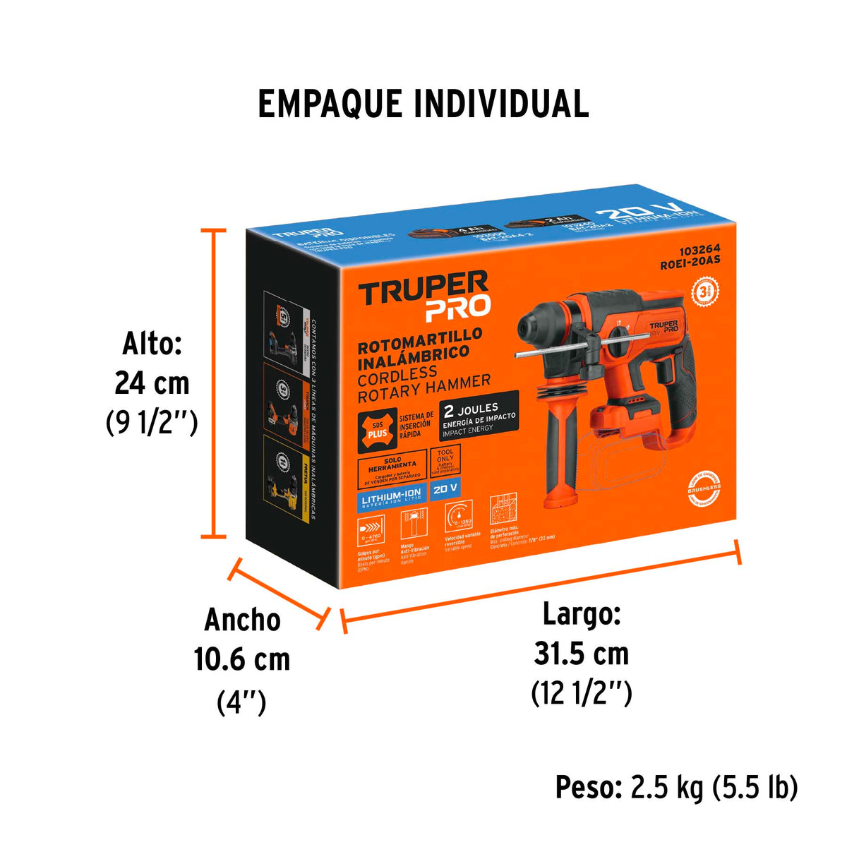Rotomartillo SDS Plus/destornillador 20V, 2J, sin accesorios, Truper, SKU 103264 — vista 5