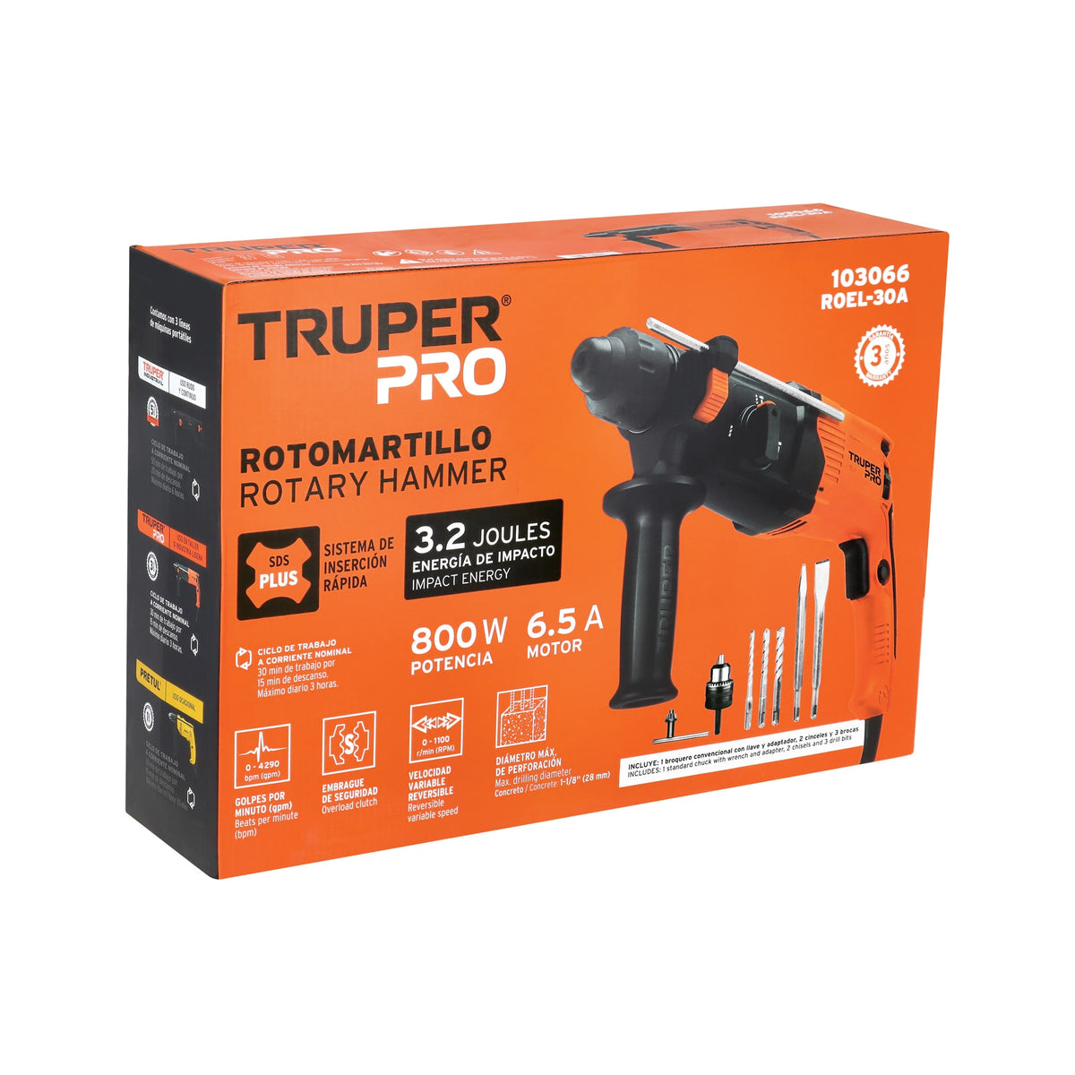 Rotomartillo SDS Plus/destornillador 3.2 J, 800W, TRUPER PRO, Truper, SKU 103066 — vista 2