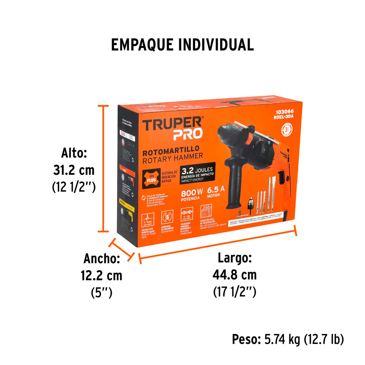 Rotomartillo SDS Plus/destornillador 3.2 J, 800W, TRUPER PRO, Truper, SKU 103066 — vista 5