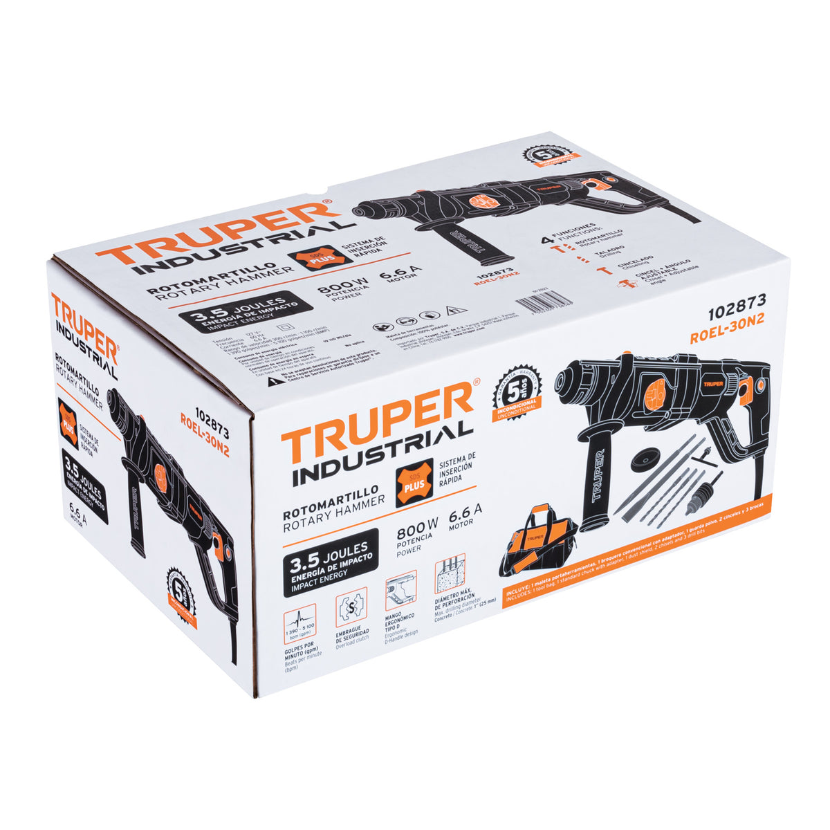 Rotomartillo SDS Plus/destornillador, 3.5 J, 800W, mango D, Truper, SKU 102873 — vista 2
