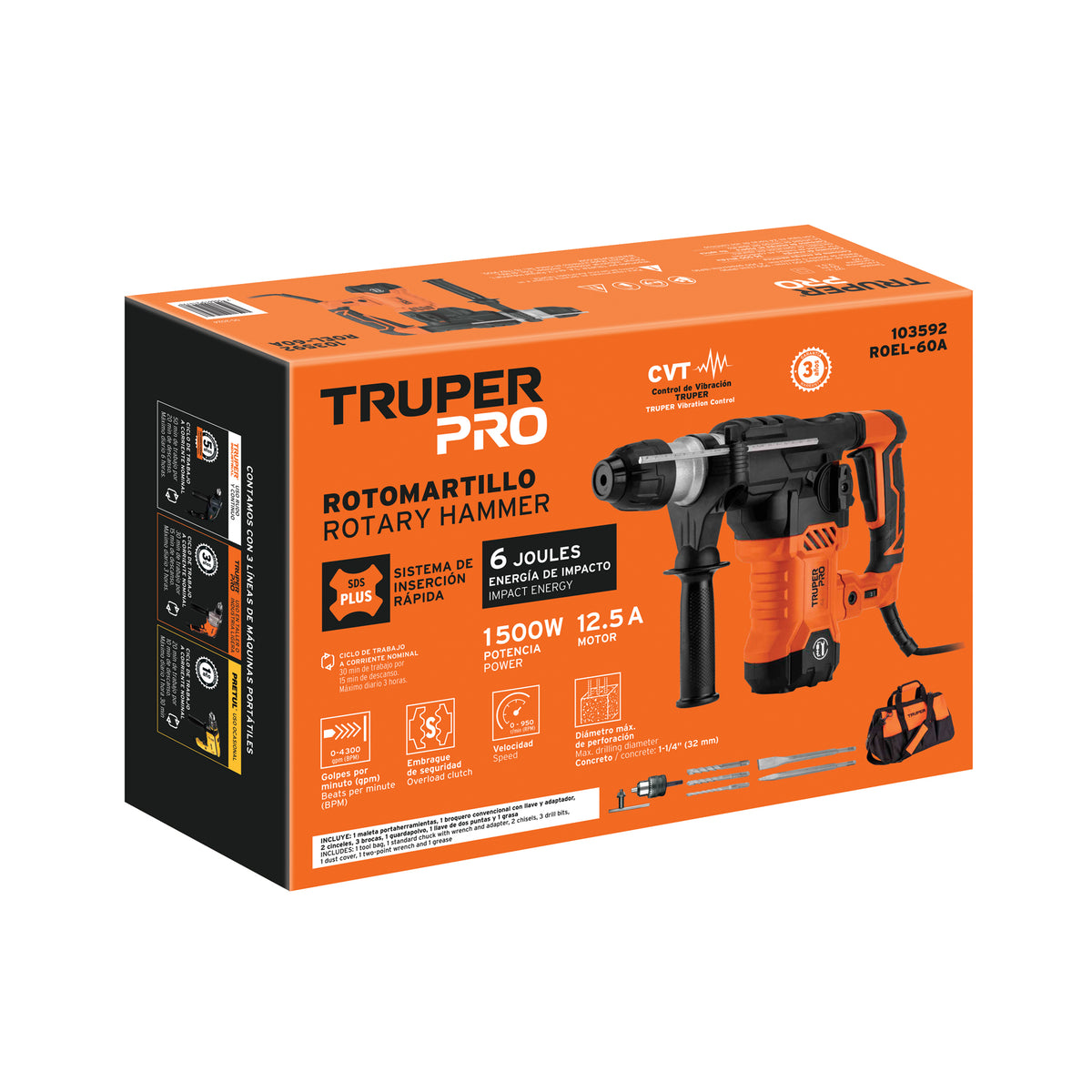 Rotomartillo SDS Plus/destornillador 6 J, 1500W, TRUPER PRO, Truper, SKU 103592 — vista 2
