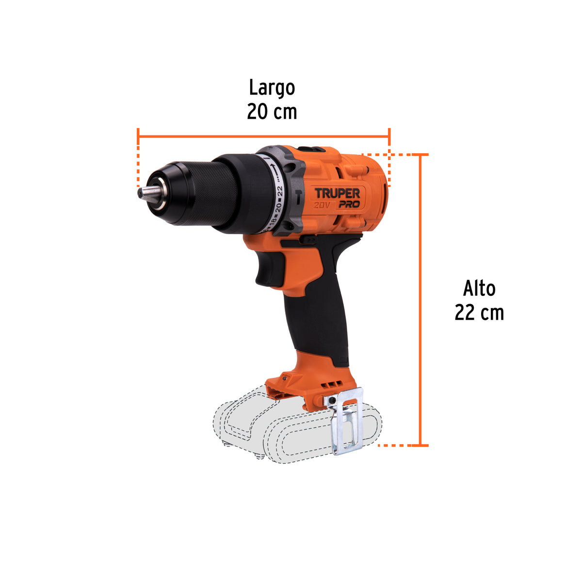 Rotomartillo/destornillador 1/2', 20V, sin accesorios, PRO, Truper, SKU 103248 — vista 3