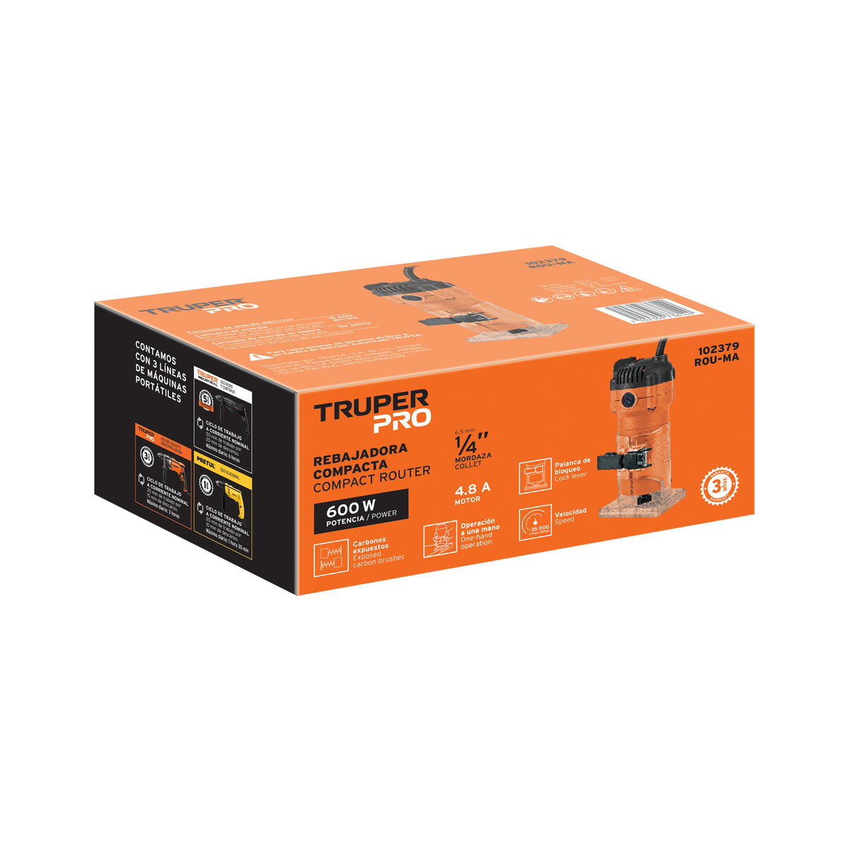 Router (rebajadora) compacto 600 W, 3/4 HP, TRUPER PRO, Truper, SKU 102379 — vista 2