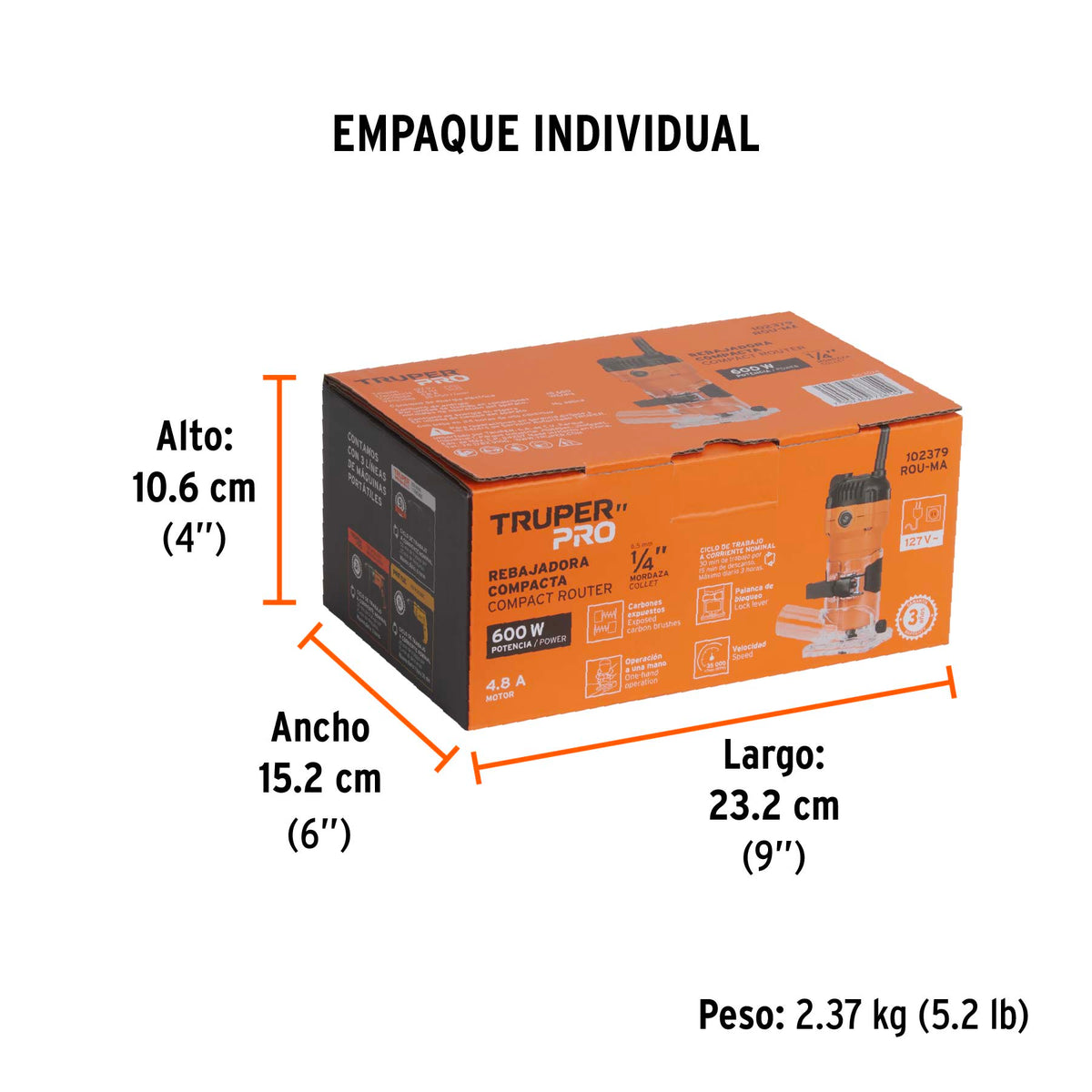 Router (rebajadora) compacto 600 W, 3/4 HP, TRUPER PRO, Truper, SKU 102379 — vista 5
