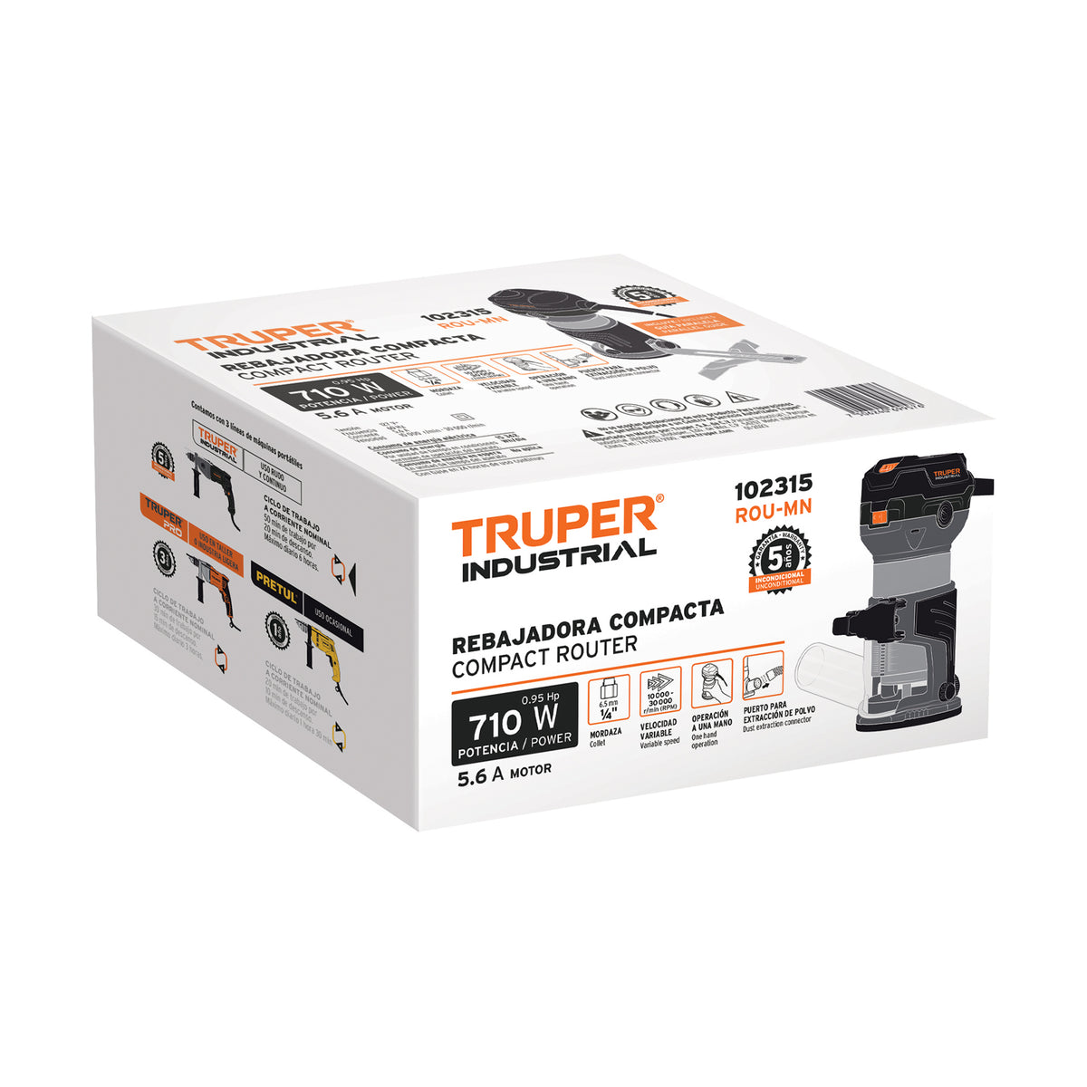 Router (rebajadora) compacto 710 W, 1 HP, TRUPER INDUSTRIAL, Truper, SKU 102315 — vista 2