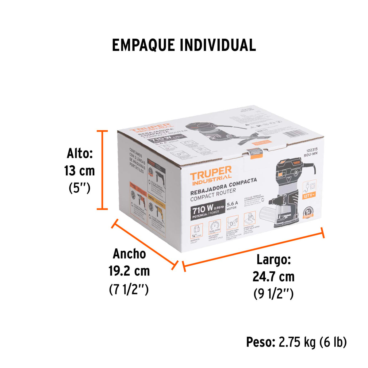 Router (rebajadora) compacto 710 W, 1 HP, TRUPER INDUSTRIAL, Truper, SKU 102315 — vista 5