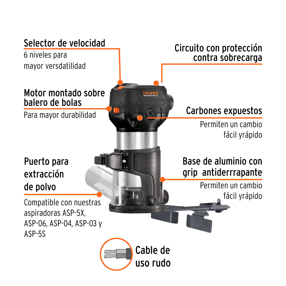 Router (rebajadora) compacto 710 W, 1 HP, TRUPER INDUSTRIAL, Truper, SKU 102315 — vista 3