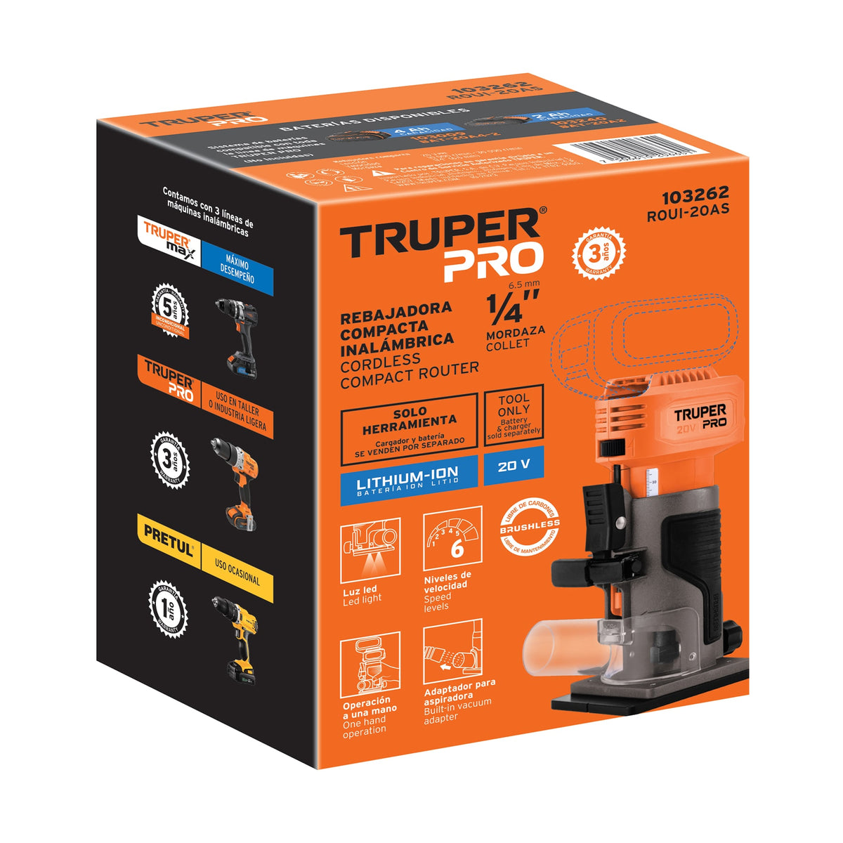 Router (Rebajadora) 1/4', sin accesorios, TRUPER PRO, Truper, SKU 103262 — vista 2