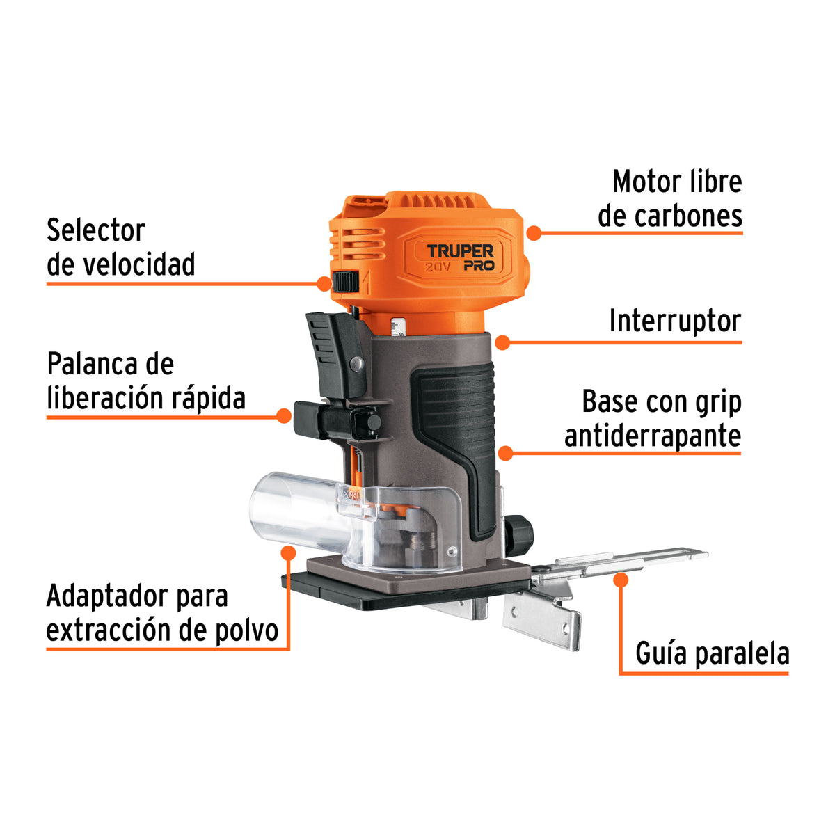 Router (Rebajadora) 1/4', sin accesorios, TRUPER PRO, Truper, SKU 103262 — vista 3