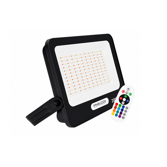 REFLECTOR LED RGB 200W MULTI COLOR CON MEMORIA Y CONTROL REMOTO PHILCO 57264