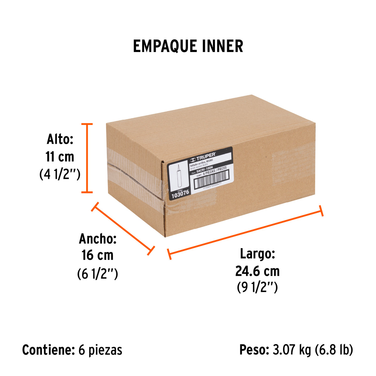Sellador acrílico de 280 ml, negro, TRUPER, Truper, SKU 103076 — vista 6