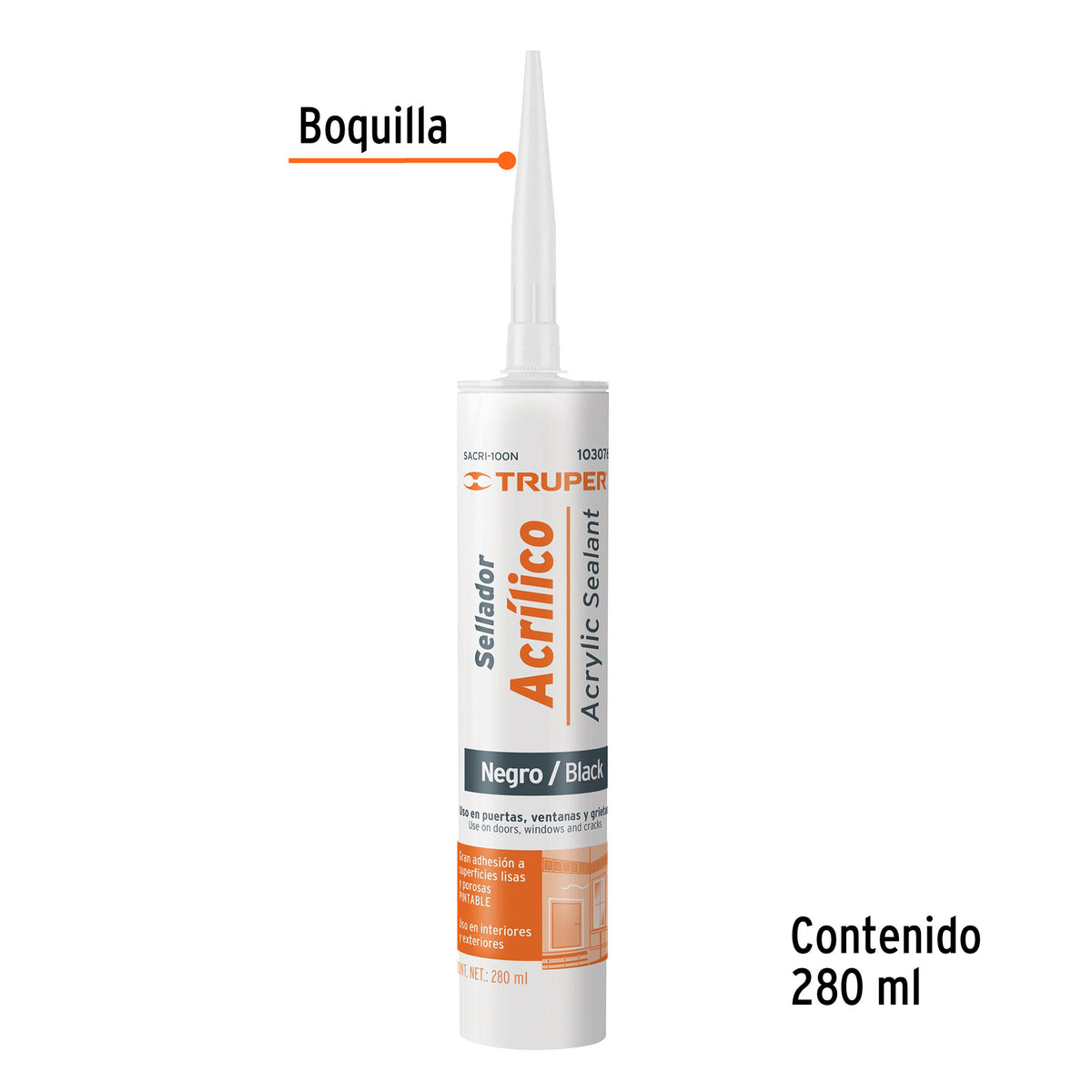 Sellador acrílico de 280 ml, negro, TRUPER, Truper, SKU 103076 — vista 3