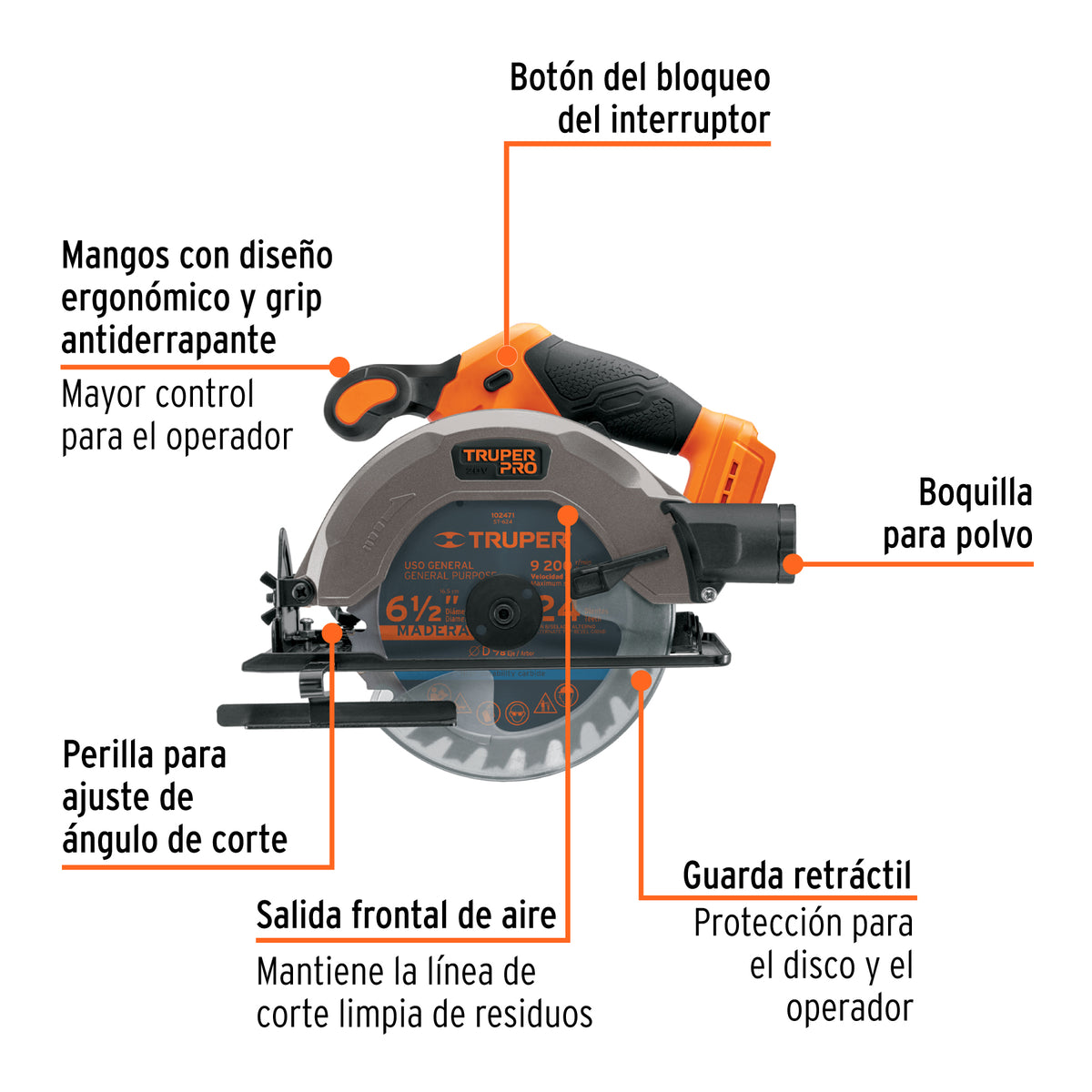 Sierra circular 6-1/2', 20V, sin accesorios, TRUPER PRO, Truper, SKU 103257 — vista 3