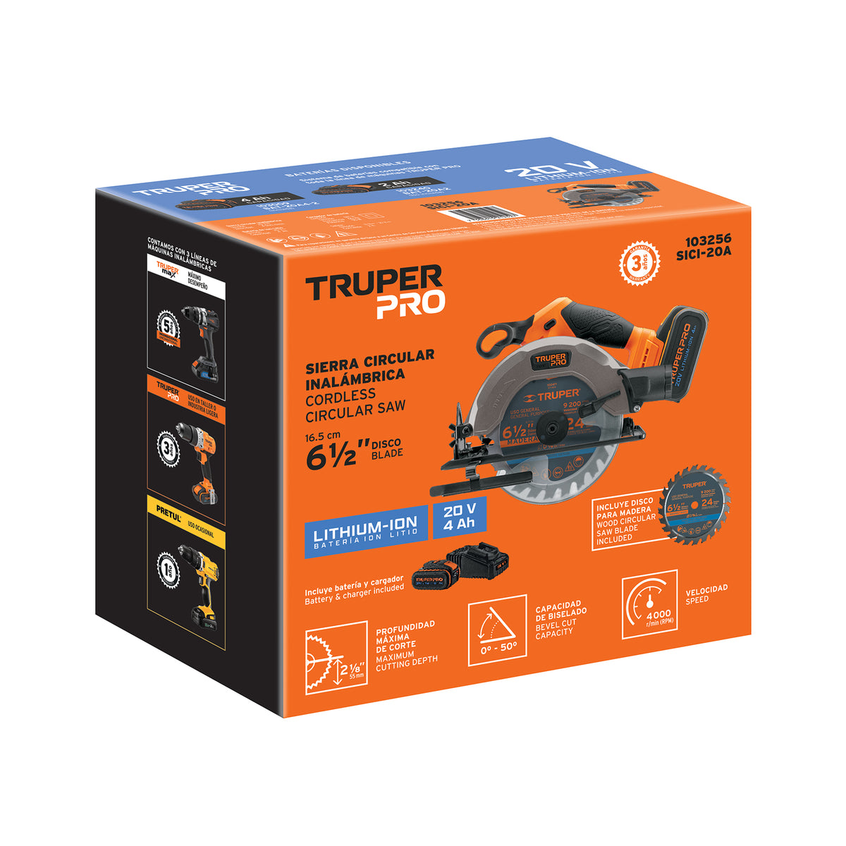 Sierra circular 6-1/2', 20V, 1 batería 4Ah, TRUPER PRO — foto oficial 2