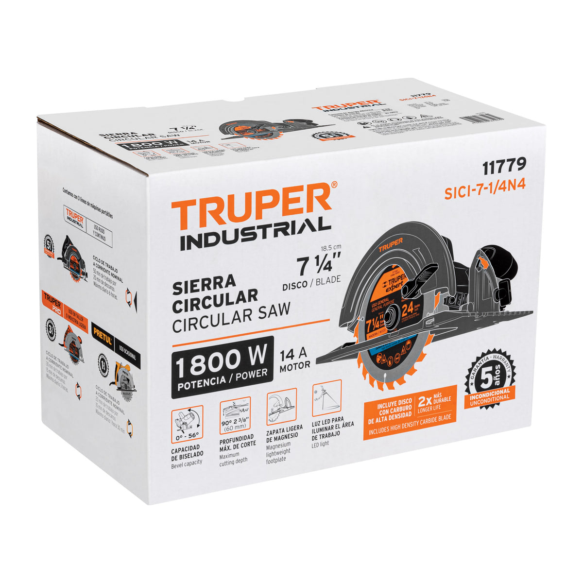 Sierra circular 7-1/4', 1800W, TRUPER INDUSTRIAL — foto oficial 2