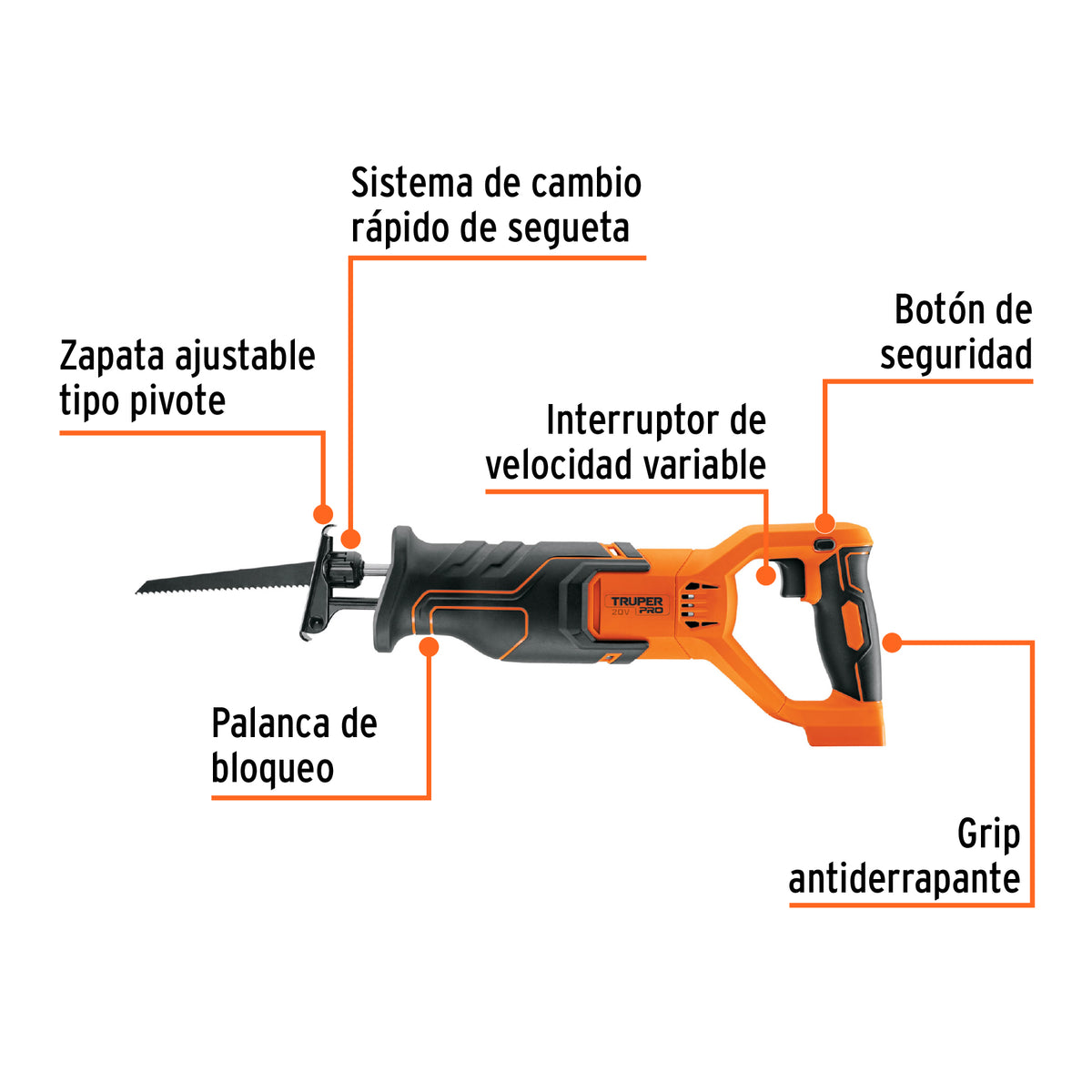 Sierra sable, 20V, sin accesorios, TRUPER PRO, Truper, SKU 103259 — vista 3