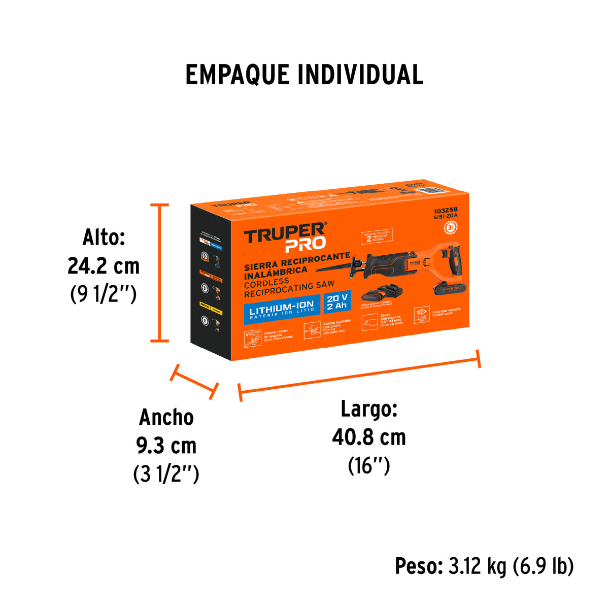 Sierra sable, 20V, 1 batería 2Ah, TRUPER PRO, Truper, SKU 103258 — vista 5