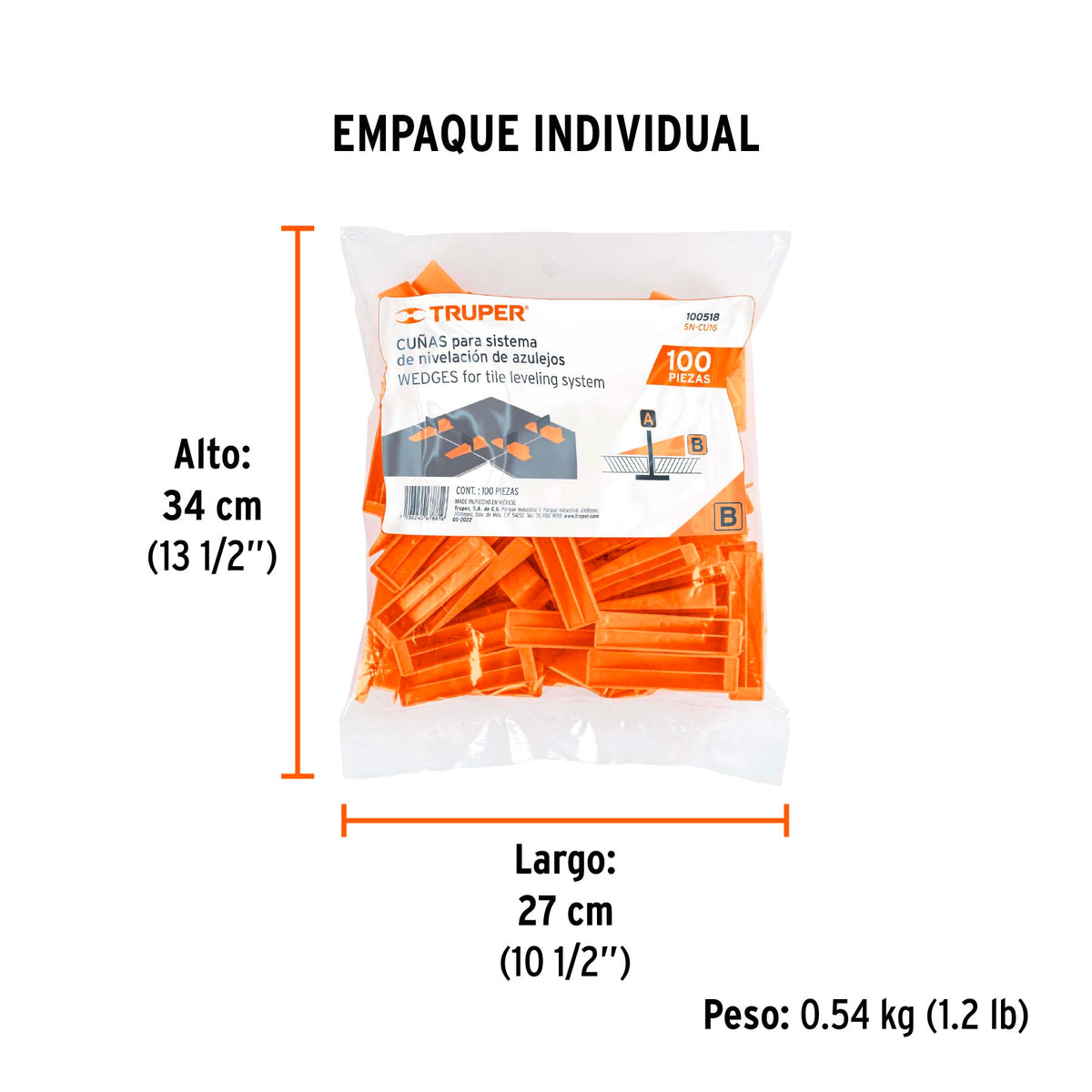Bolsa con 100 cuñas para nivelación de azulejos, TRUPER, Truper, SKU 100518 — vista 5