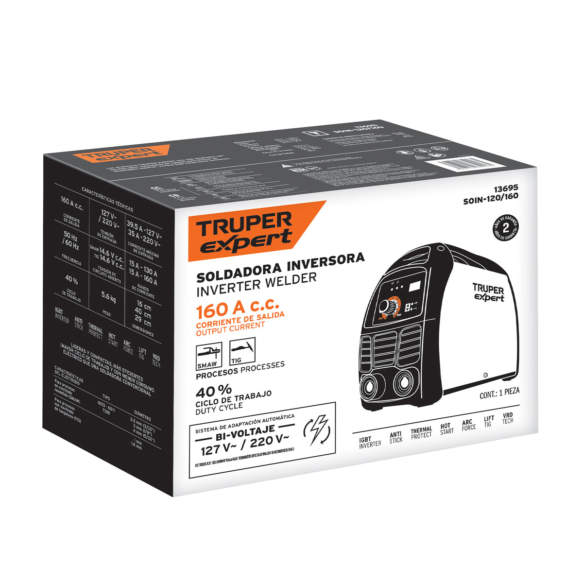 Soldadora inversora 160A bi-voltaje 127/220V TRUPER EXPERT — foto oficial 2