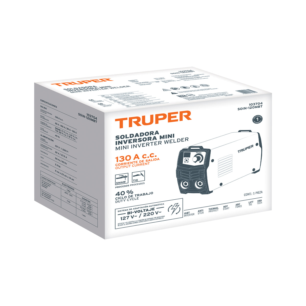 Mini soldadora inversora 130A, bi-voltaje 127/220V, TRUPER — foto oficial 2