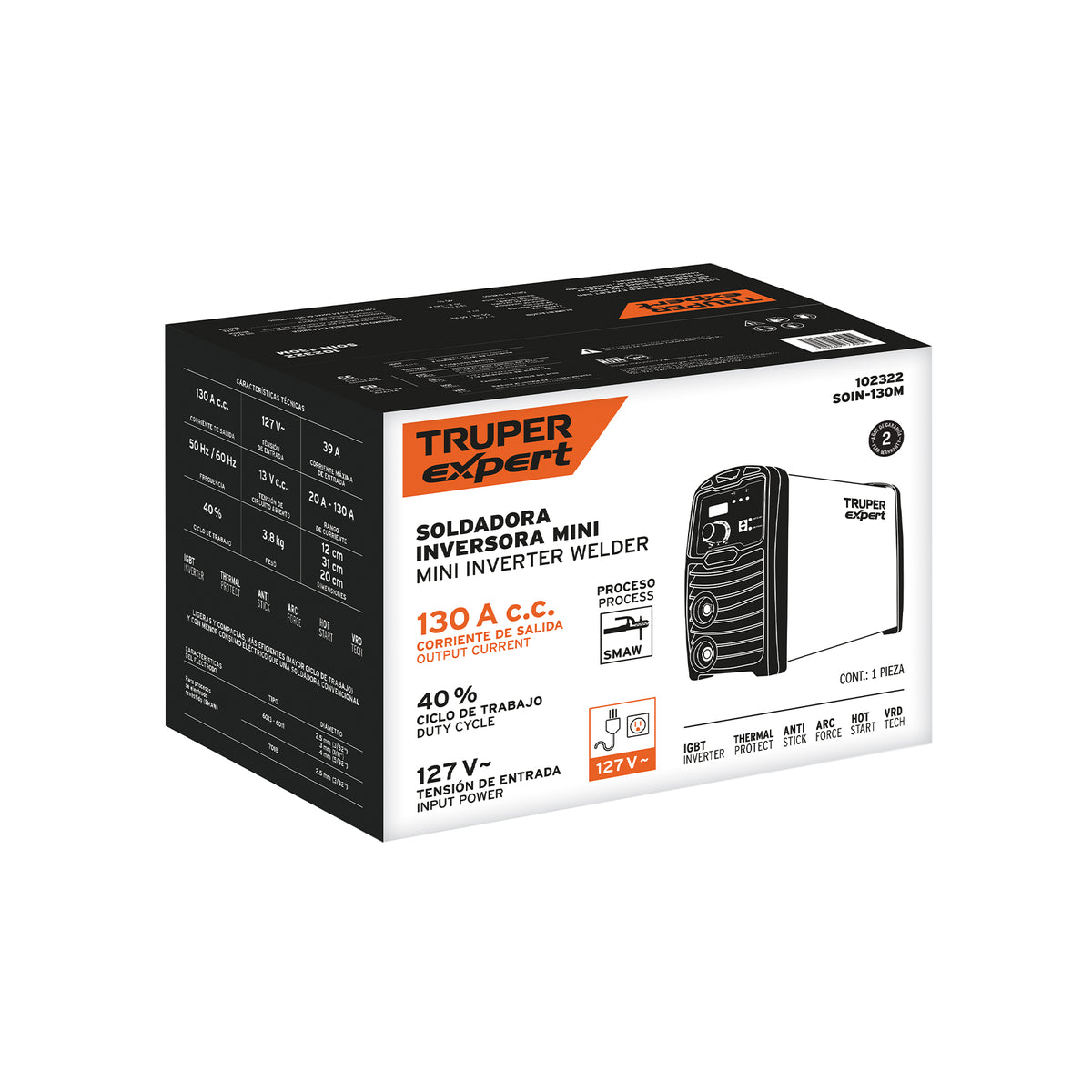 Mini soldadora inversora 130A, 127V, TRUPER EXPERT, Truper, SKU 102322 — vista 2
