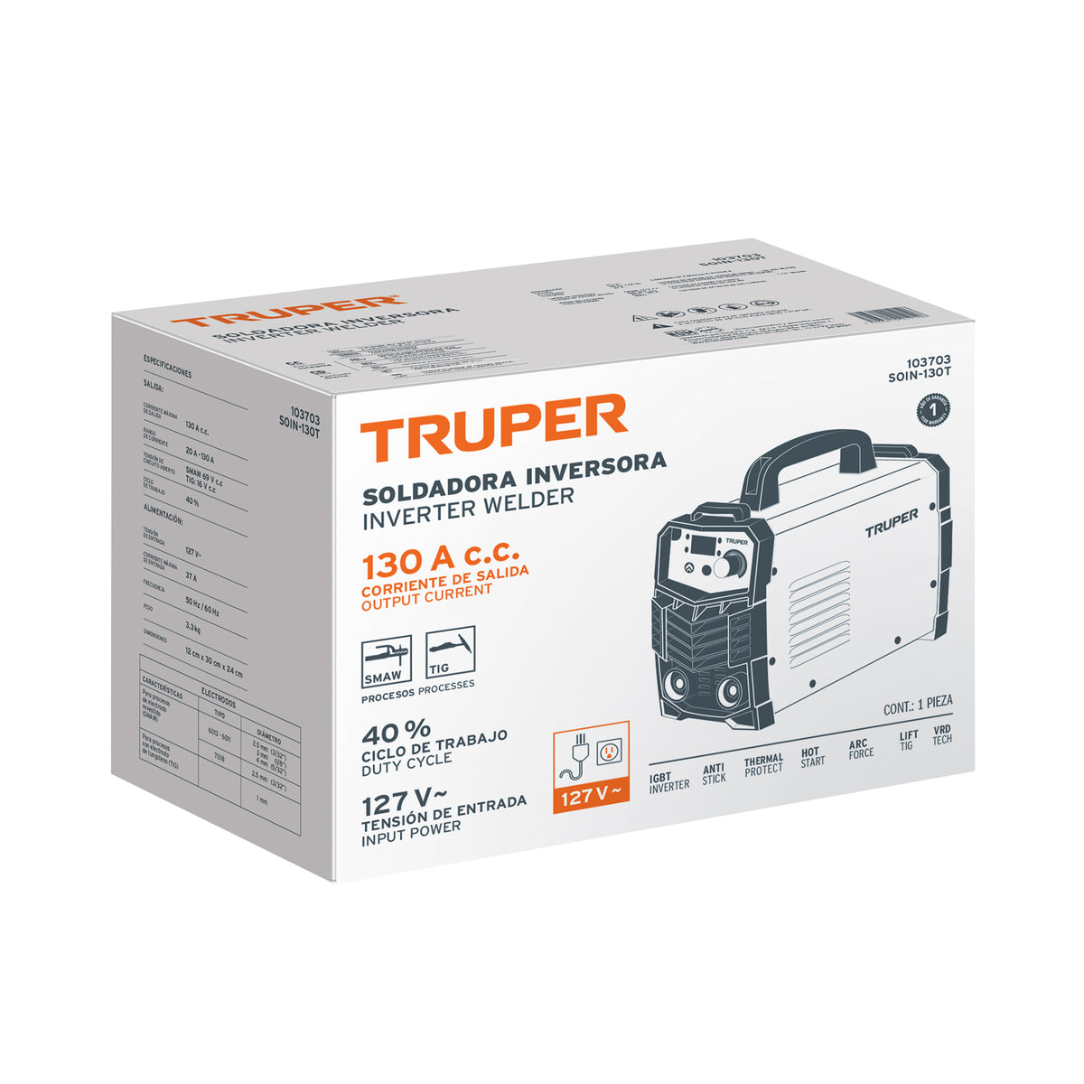 Soldadora inversora 130A, 127V, TRUPER — foto oficial 2