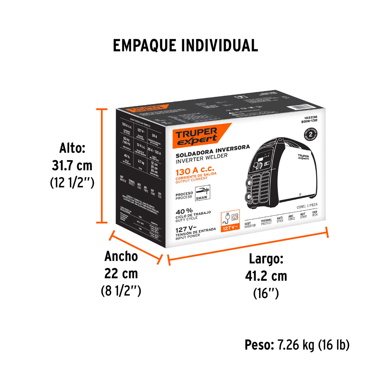 Soldadora inversora 130A, 127V, TRUPER EXPERT, Truper, SKU 102236 — vista 5