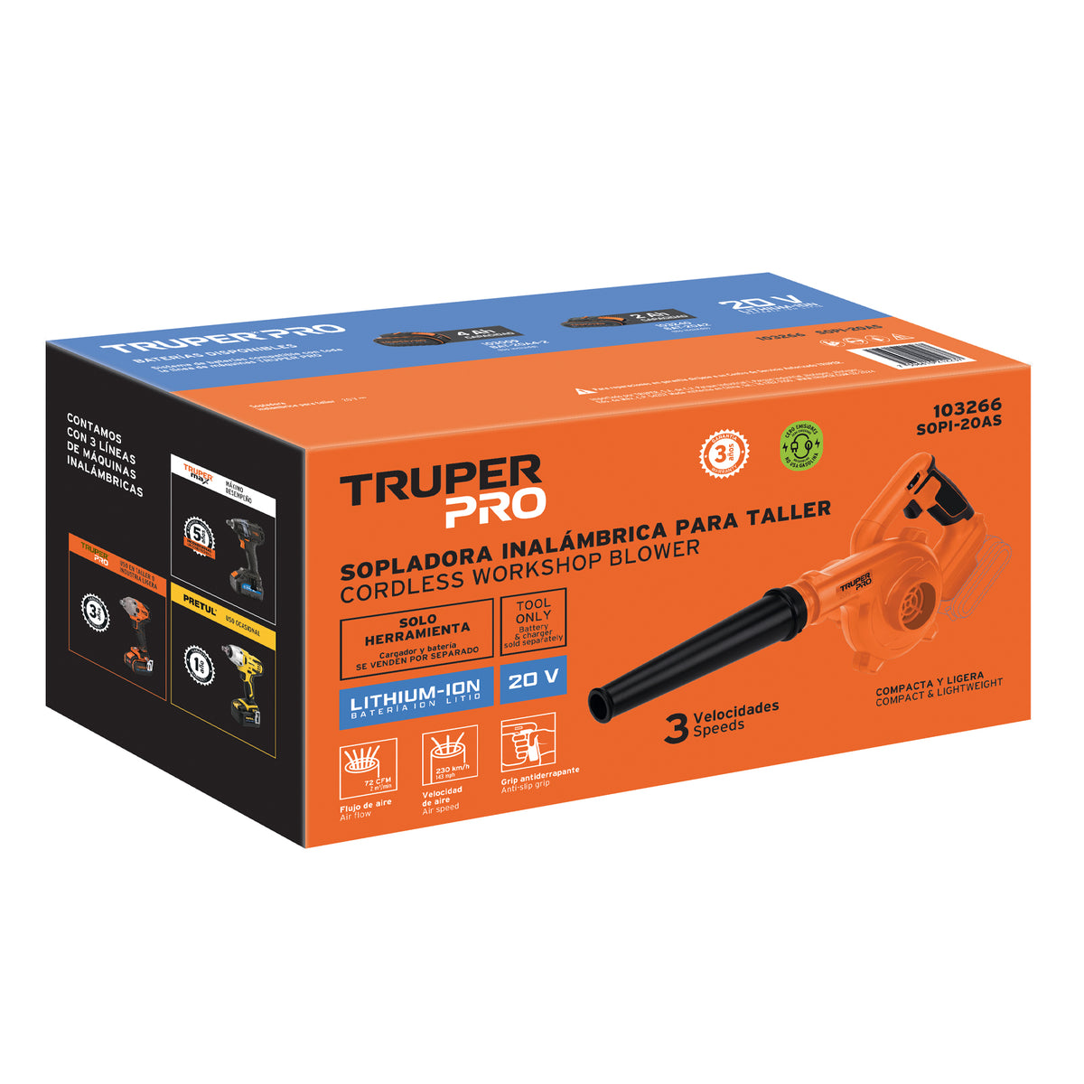 Sopladora para taller, 20V, sin accesorios, TRUPER PRO, Truper, SKU 103266 — vista 2