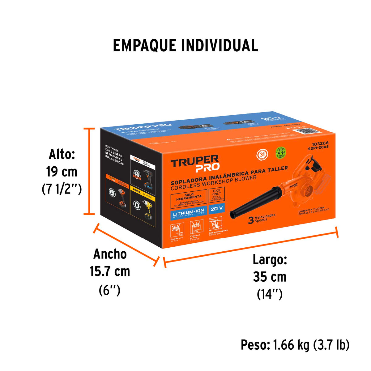 Sopladora para taller, 20V, sin accesorios, TRUPER PRO, Truper, SKU 103266 — vista 5