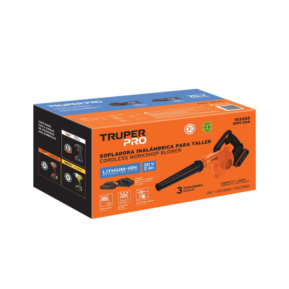 Sopladora para taller, 20V, 1 batería 2Ah, TRUPER PRO, Truper, SKU 103265 — vista 2